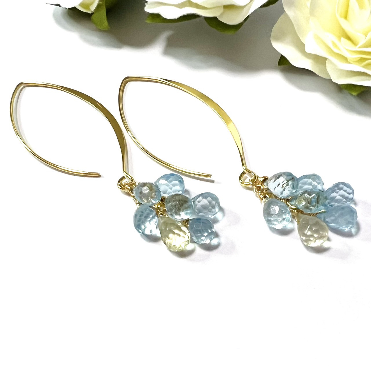 天然石ピアス　ブルートパーズ×レモンクォーツ　14kgf　pierced earrings