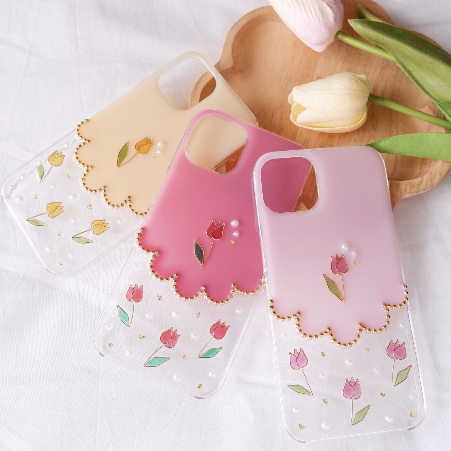 【全機種対応】チューリップとスカラップのスマホケース❁.*･ﾟ