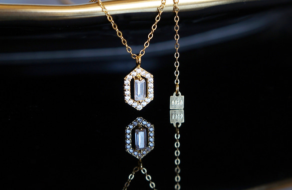 【Sterling Silver925】Art Deco Long Hexagon Pave CZ Necklace 2枚目の画像