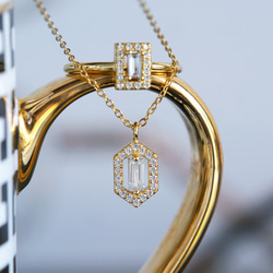 【Sterling Silver925】Art Deco Long Hexagon Pave CZ Necklace 11枚目の画像