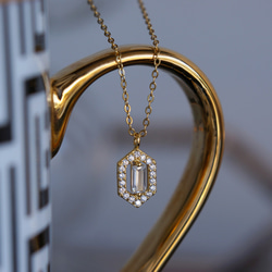 【Sterling Silver925】Art Deco Long Hexagon Pave CZ Necklace 10枚目の画像