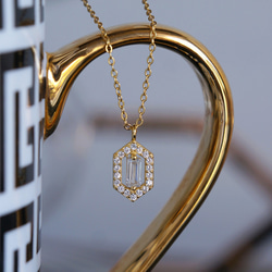 【Sterling Silver925】Art Deco Long Hexagon Pave CZ Necklace 9枚目の画像