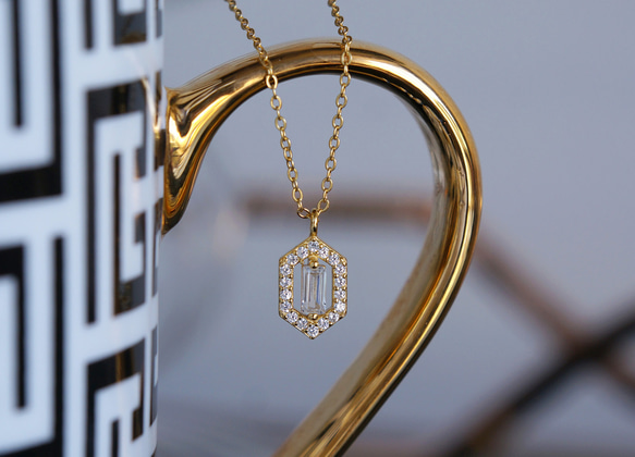 【Sterling Silver925】Art Deco Long Hexagon Pave CZ Necklace 9枚目の画像