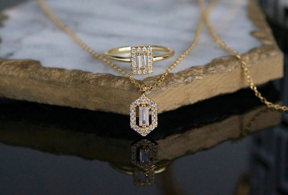 【Sterling Silver925】Art Deco Long Hexagon Pave CZ Necklace 14枚目の画像