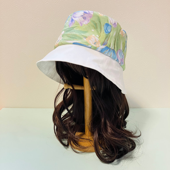 ベビーキッズの帽子　　チューリップ柄バケットハット（こどもサイズ）大人サイズで母の日にも⭐︎ 3枚目の画像