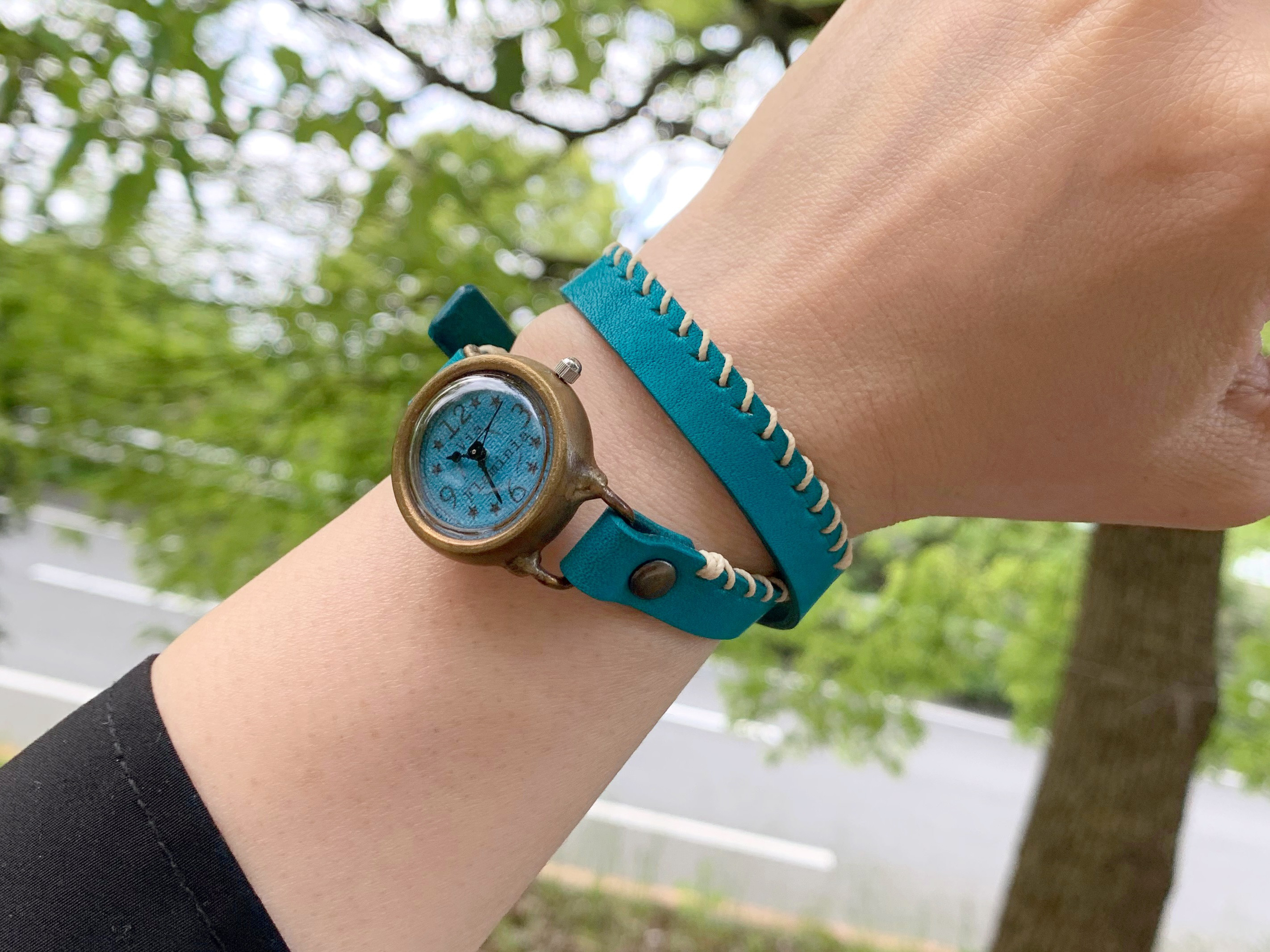 手作り腕時計　Via Flaminia(Blue & Blue 2重巻きベルト)