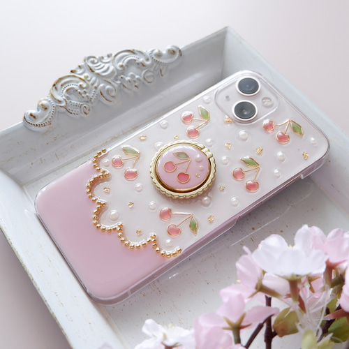 iPhone - のほほんさん専用 ❁スマホリング付き❁さくらんぼとスカラップ❁.*・ﾟiPhone