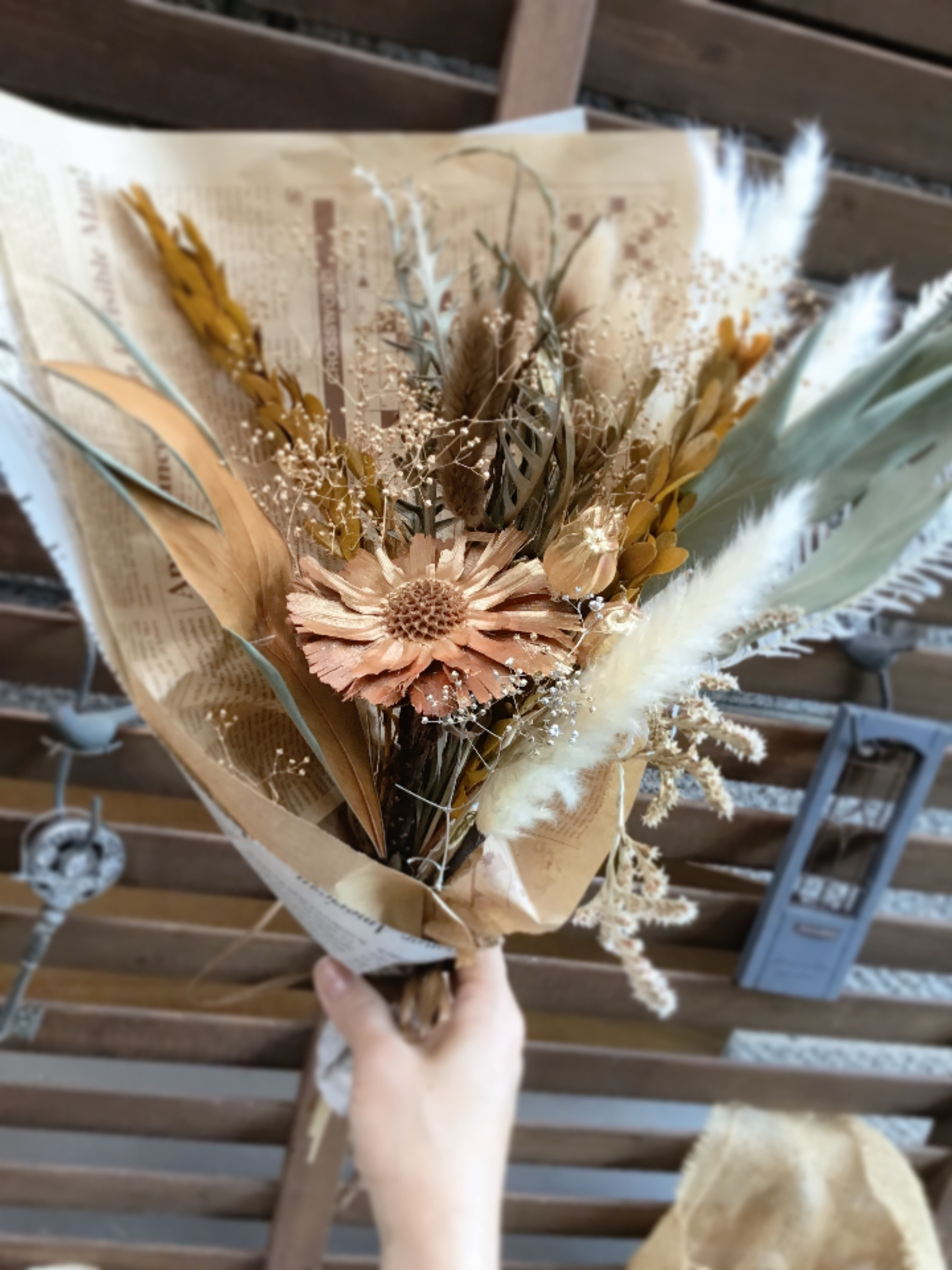 【秋限定2024】 ナチュラルシャビードライ花束❤︎大人ゴールドブーケ