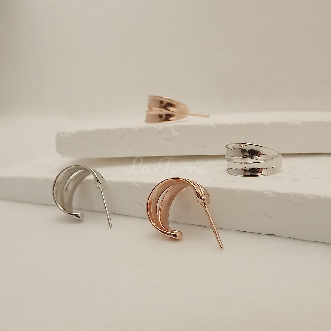 silver925 新色ピンクゴールド　ダブルライン　フープピアス