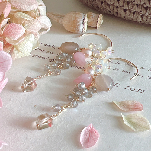 mn様 アイスクォーツ 銀杏カービング フープピアス mn様 アイスクォーツ 銀杏カービング フープピアス mn様 アイス