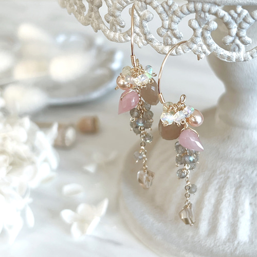 14kgf】コーヒームーンストーン×グァバクォーツ＊フープピアス ピアス