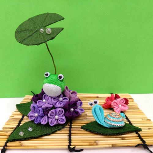 Amazon.co.jp: つまみ細工 壁掛け飾り カタツムリ 紫陽花 カエル