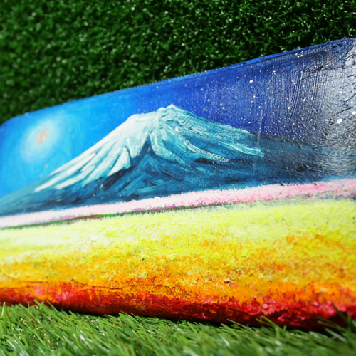 油絵 絵画 長財布【お花畑と満月の富士山】 絵画 HR 通販