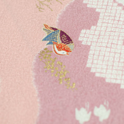 正絹　ピンク道長取り鴛鴦柄はぎれ　1.1m 和小物、つまみ細工などに 3枚目の画像