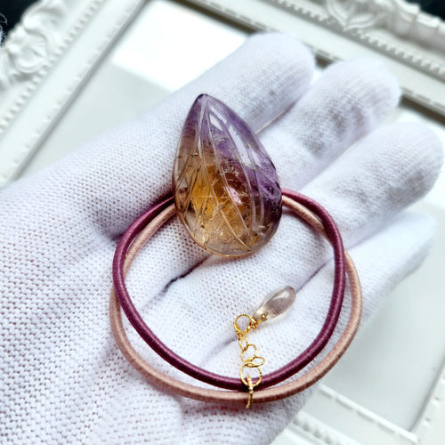 ゴム交換可能】大きめアメトリンの雫型ヘアゴム✩.*˚天然石×ヘアゴム