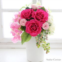 【送料無料】☆プリザーブドフラワー＜イリス＞ピンク バラ【お祝い】マゼンタピンク ローズ 1枚目の画像