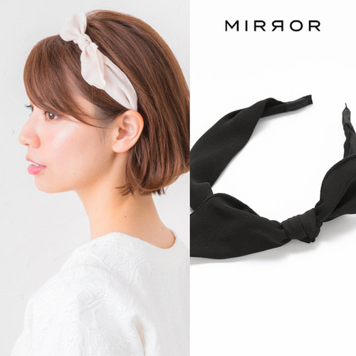 予約販売 シフォン リボン ベージュ ブラック 透け ワイヤー カチューシャ ヘアアクセサリー