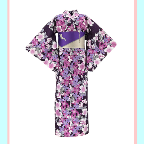 綿紅梅ゆかた】反物◇【新古品】濃紺地×白 番傘柄◇綿◇