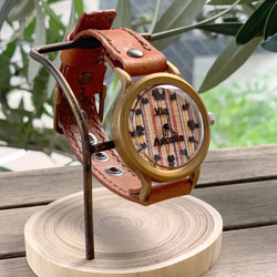 手作り腕時計　Via Aurelia（黒ねこ縞模様文字盤&イタリア牛革（茶色）） 1枚目の画像