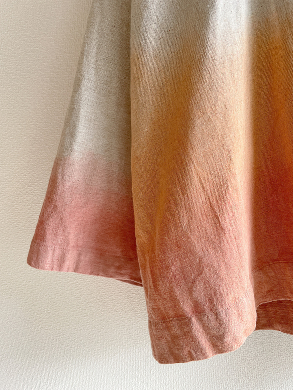 送料無料 泥染コットンリネンショート丈の羽織りカーディガン " flowing " スモーキーピンク+オレンジ 8枚目の画像