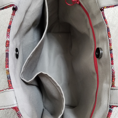 裂き織りトートバッグ 赤 縦ストライプ トートバッグ hiro 通販