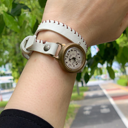 手作り腕時計　Via Flaminia(ホワイト & ホワイト2重巻きベルト) 1枚目の画像