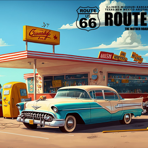 ルート66 ガソリンスタンド風 置物 ルート66 マザーロード アメ車 旧車 ガソリンスタンド ミニチュア