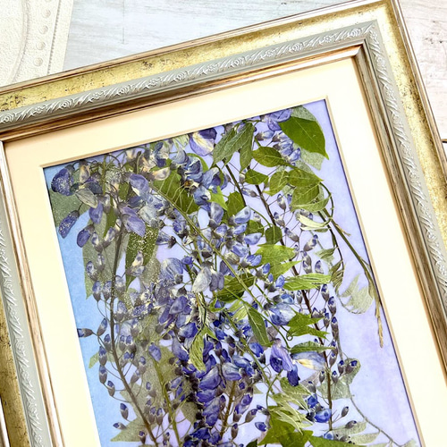 【額装アート】小林る洸？『水辺』 花の画／サイン・落款有／緑系モダン／ガラス額 額装アート】小林る洸？『水辺』 花の画／サイン・落款有／緑系モダン