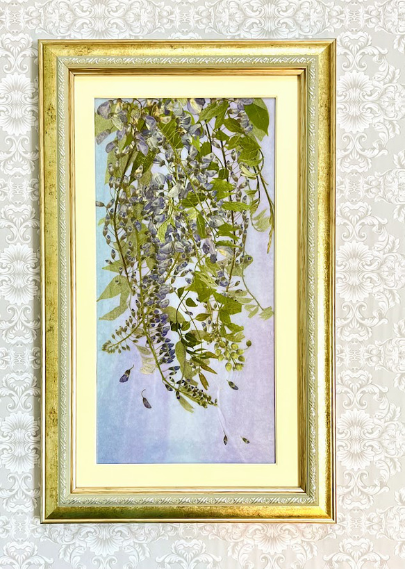 幻想的な藤のパープル＆ブルーモダン押し花アート額０1 3枚目の画像