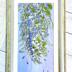 幻想的な藤のパープル＆ブルーモダン押し花アート額０1 4枚目の画像
