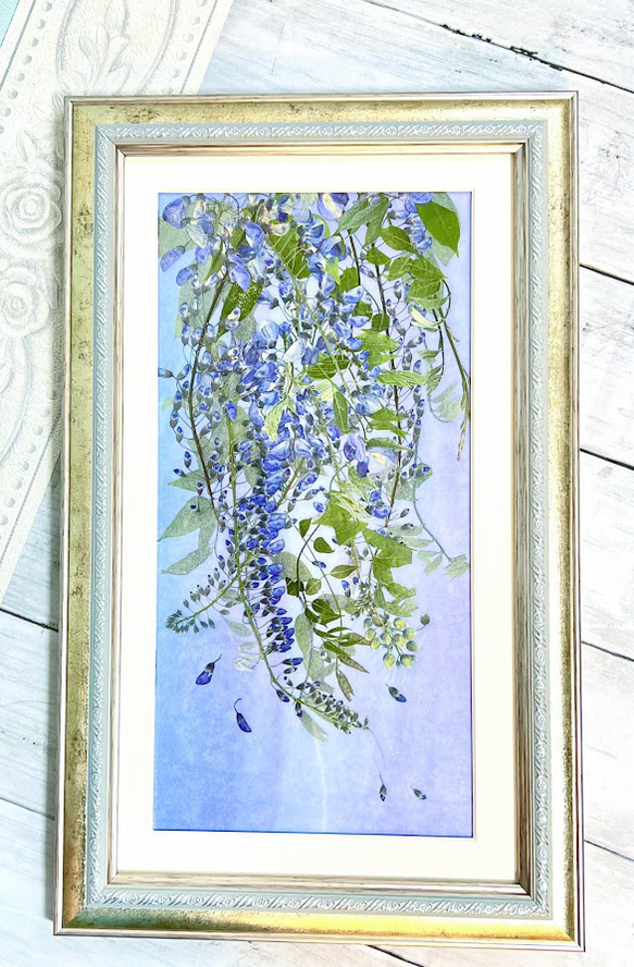 幻想的な藤のパープル＆ブルーモダン押し花アート額０1 4枚目の画像