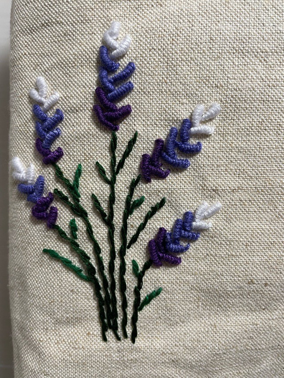 ハンドメイド　リネン&綿　手刺繍　お買い物バック　ツーウェイ 7枚目の画像