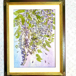 幻想的な藤のパープル＆ブルーモダン押し花アート額０3 4枚目の画像