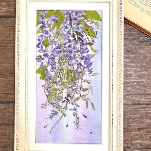 幻想的な藤のパープル＆ブルーモダン押し花アート額04 その他アート