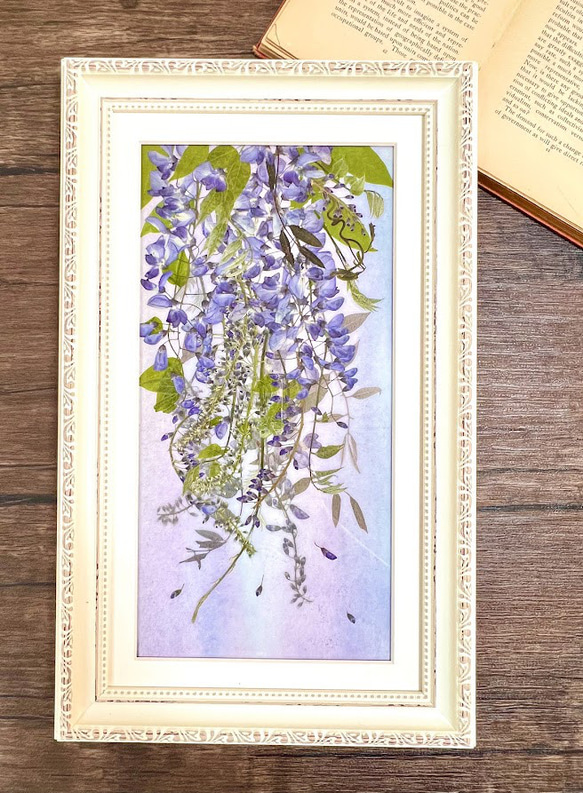 幻想的な藤のパープル＆ブルーモダン押し花アート額04 その他アート
