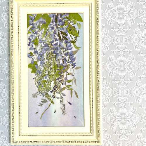 幻想的な藤のパープル＆ブルーモダン押し花アート額04 その他アート
