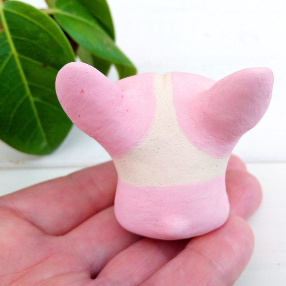 小さなフレブル人形ピンク　犬陶器　 4枚目の画像