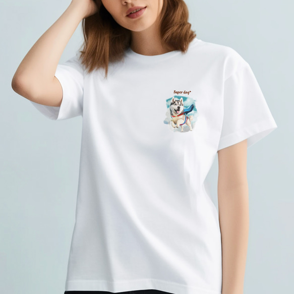 【 ヒーロー シベリアンハスキー 】 Tシャツ　おしゃれ　かわいい　犬　ペット　うちの子　プレゼント　ギフト 2枚目の画像