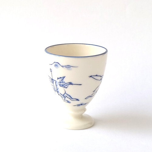 お酒の甕を運ぶウサギとカエルの姿が描かれた杯 鳥獣戯画（酒運び）丸