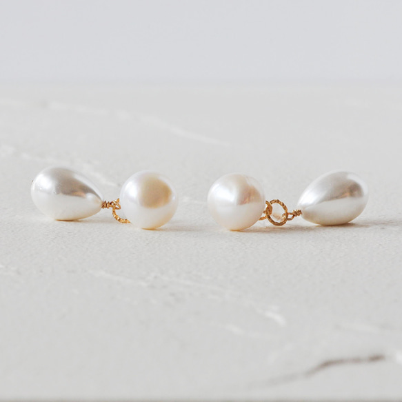 14kgf/freshwater pearl drop x freshwater button pearl stud 2WAY 第2張的照片