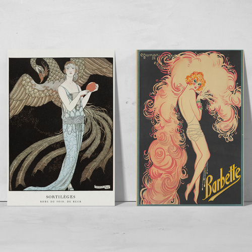 NO.438】鳳凰とモダンガールのエレガントアートポスターお洒落