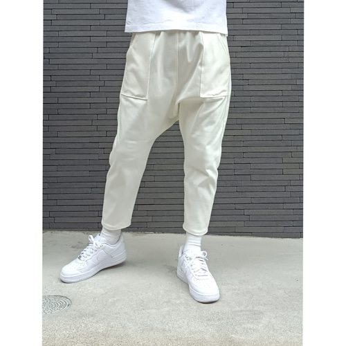 ストレッチ オフホワイトデニムサルエルパンツ/ 上質国産デニム ストレッチ オフホワイトデニムサルエルパンツ/ 上質国産デニム