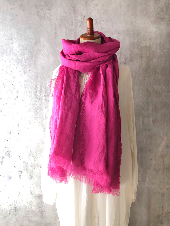 リトアニアリネンストール ショール ピンク メルマガ掲載】イタリア・トスカーナリネンのやわらかストール・全7色