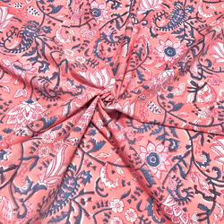 【50cm單位】火烈鳥粉紅白色蓮花印度手工塊印花布料棉質 第1張的照片