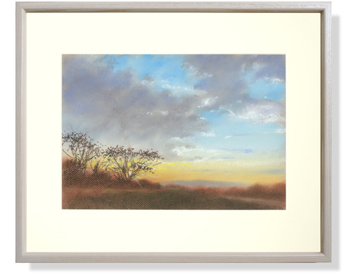 パステル画（原画）河のある風景・朝。 河のある風景：朝（パステル画・マット紙付き） 絵画 パステル画