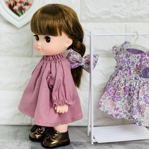26cmドール お世話人形 エプロン ワンピース リボン スモック
