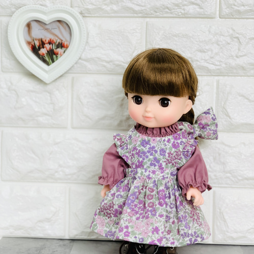 26cmドール お世話人形 エプロン ワンピース リボン スモック