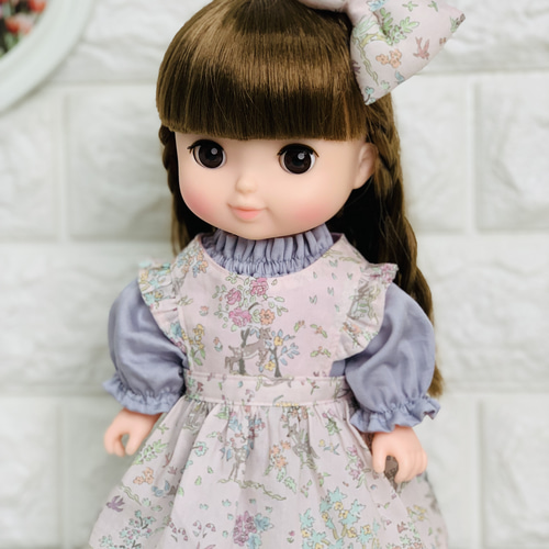 26cmドール お世話人形 エプロン ワンピース リボン スモック