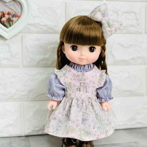 26cmドール お世話人形 エプロン ワンピース リボン スモック