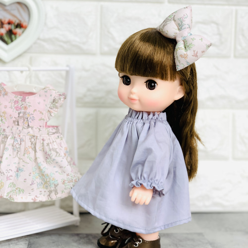 26cmドール お世話人形 エプロン ワンピース リボン スモック
